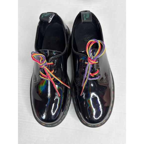 Dr. Martens 1461 Quad Rainbow Patent Platform Shoes black size 7 ladies 6 Men - Picture 15 of 16